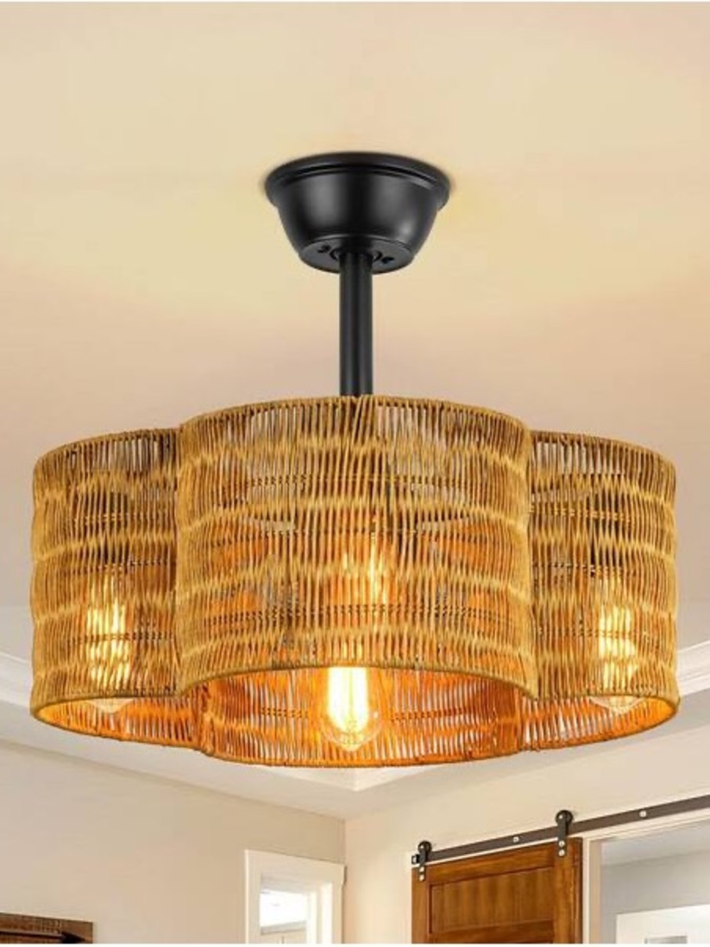 BEAUTIFUL 20in 4-LIGHT FARMHOUSE INDOOR BLACK  AND DEEP BROWN DRUM CEILING FAN